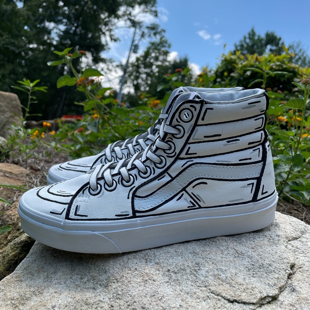 VANS HI TOP COMIC BLACK AND WHITE CUSTOMS